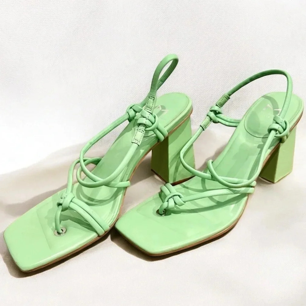 Marc Fisher LTD Giada Women's Green Leather Block Heeled Sandals Size 8M